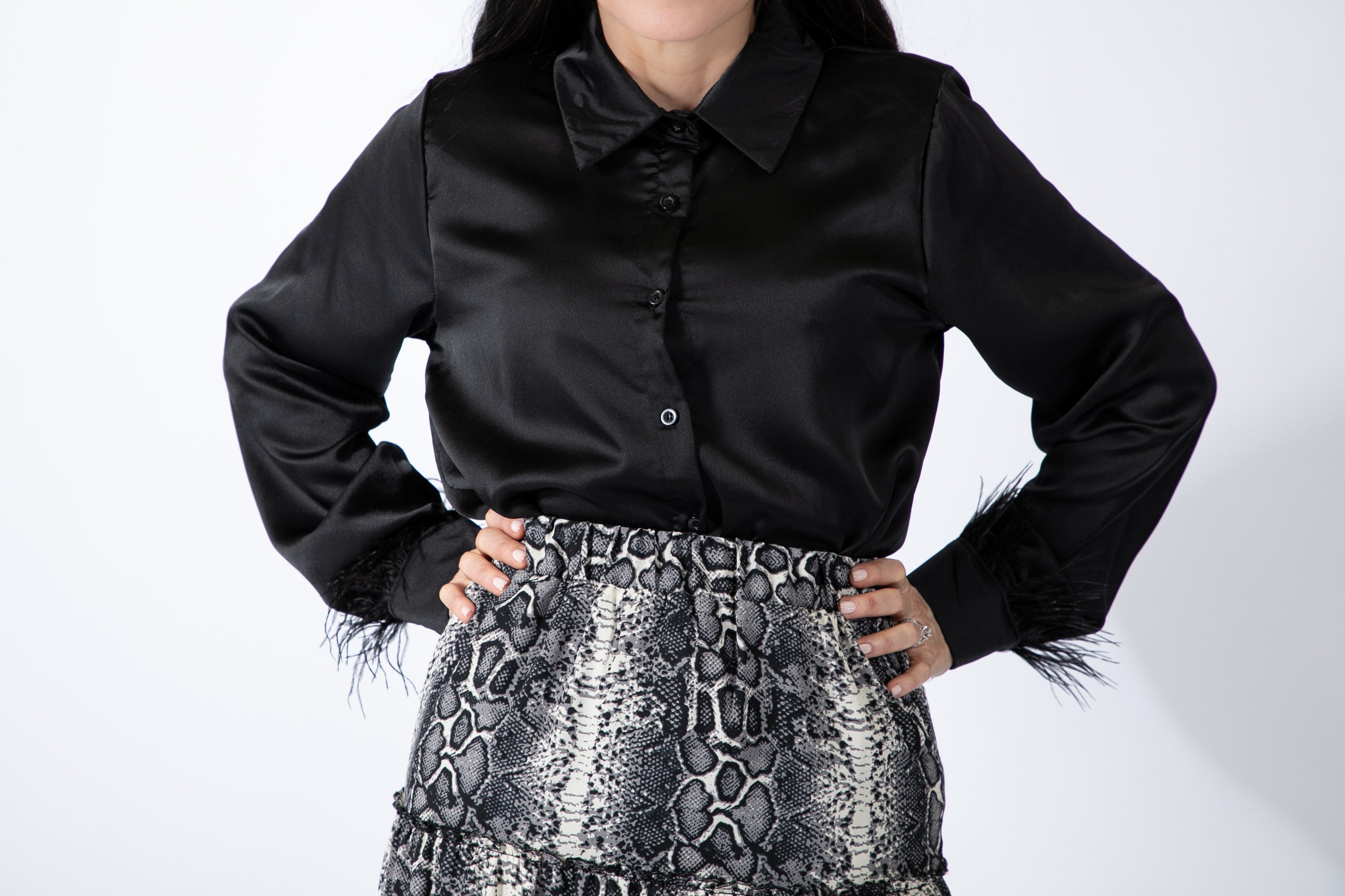 Blouse with Feather detail in Black